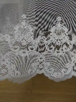 ( Orjinal ) Taç Damask Serpme Desen Salon Fransız Dantel Tül Perde & Kruvaze Perde- Krem