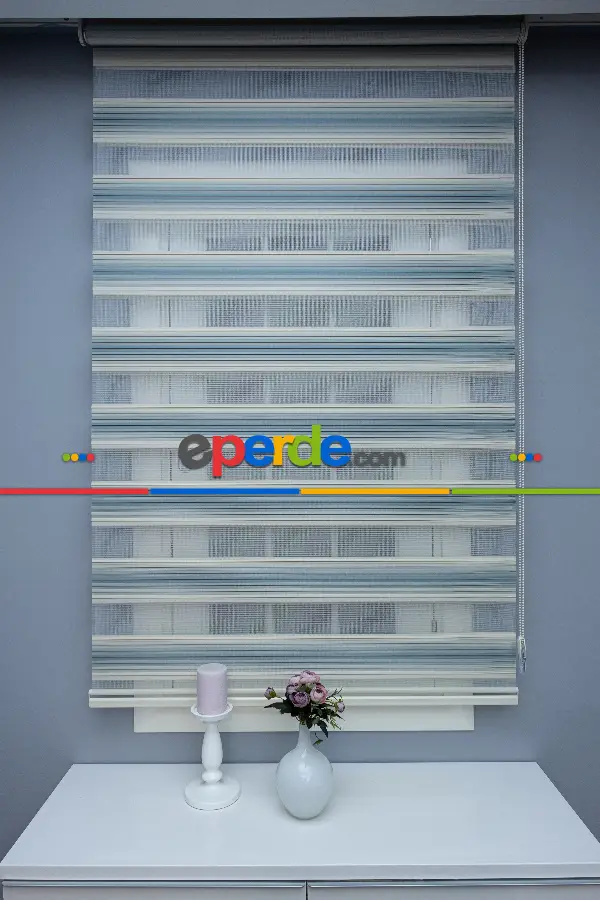 Zebra Perde Pileli Renk Geçişlili Turkuaz Zebra Perde- Turkuaz