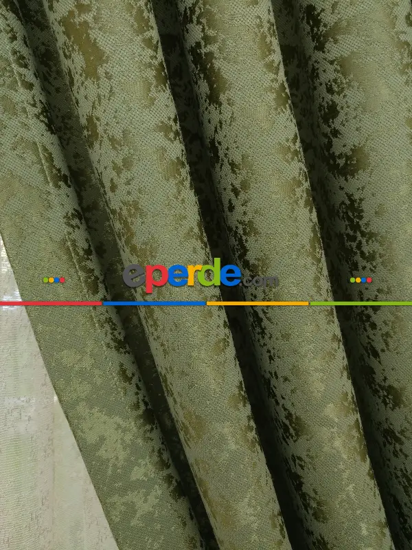 Yağ Yeşili Kendinden Desenli Jakar Fon Perde (285 En)- Açık Yeşil