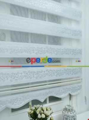 Salon Zebra Perde - Fırsat!!! Zebra Perde Jakar Desenli Pileli- Beyaz