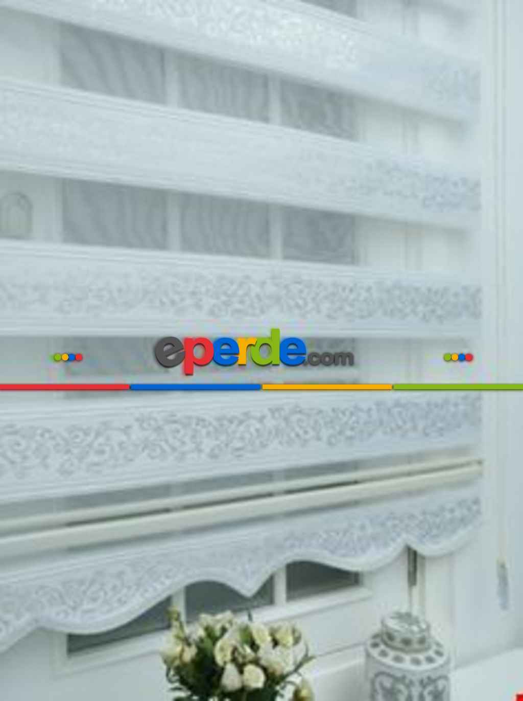 Salon Zebra Perde - Fırsat!!! Zebra Perde Jakar Desenli Pileli- Beyaz