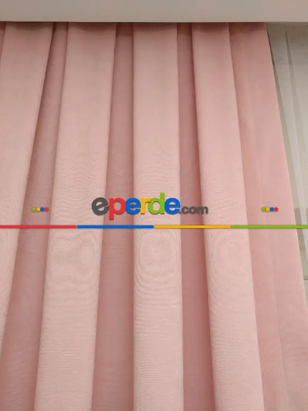 Pudra Pembe Düz Fon Perde 180cm En- Pudra