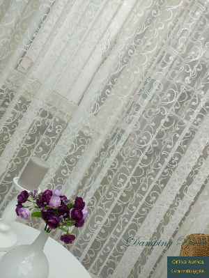 Şal Desen Fransız Dantel Tül Perde & Kruvaze Perde- Ekru