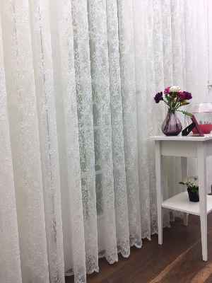 Spor Sarmaşık Desenli Tül Perde - Kruvaze Model Dikiş Seçenekli - Örme Tüldür - Ütü İstemez