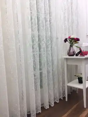 Spor Sarmaşık Desenli Tül Perde - Kruvaze Model Dikiş Seçenekli - Örme Tüldür - Ütü İstemez