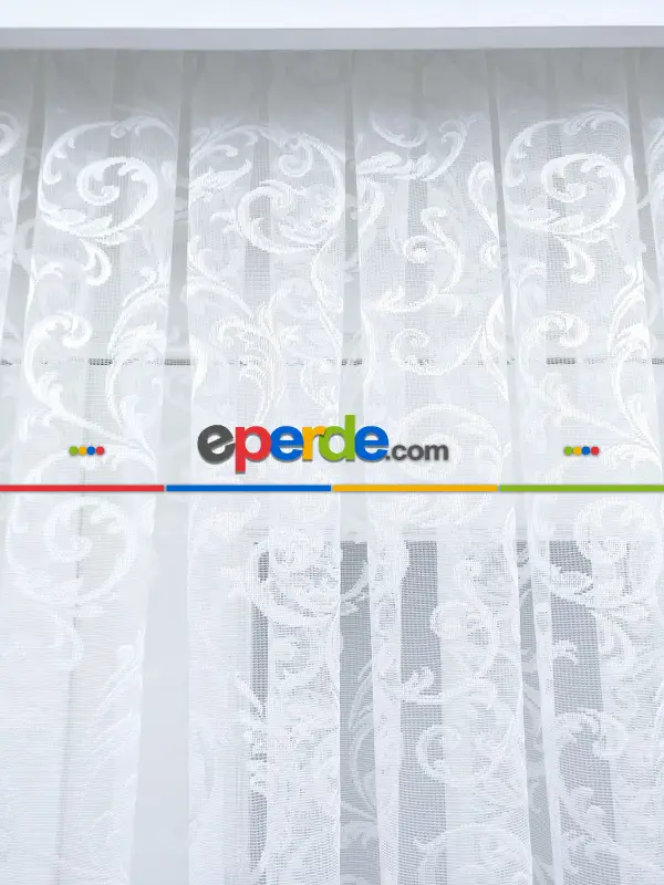 Örme Şal Desenli Tül Perde - Ekru