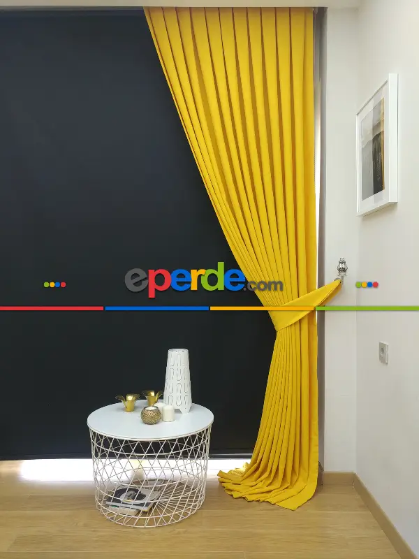 Salon Fon - Düz Renk Dökümlü Fon Perde (180)- Sarı