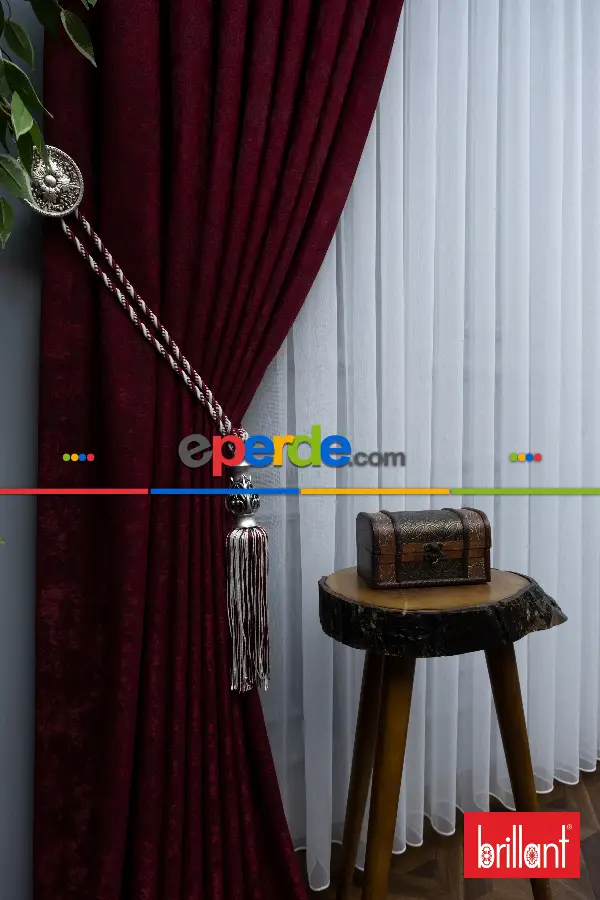 Brillant Jakar Desen Fon Perde ( Dökümlü Fon )- Vişne