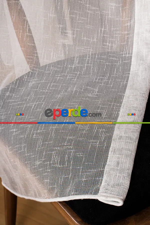 Salon Tül Perde - Keten Düz Tül Perde Ekru Renk Kırık Beyaz- Ekru