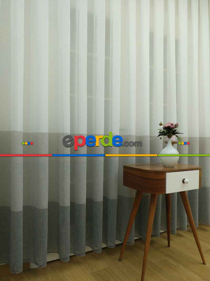 Oturma Odası - Keten Tül Degrade Perde- Gri-füme-antrasit-gri Açık