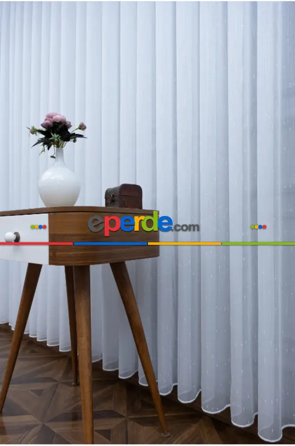 Oturma Odası - Damla Benekli Şantuklu Noktalı Sade Tasarım Yeni Düz Tül Perde- Beyaz-ekru