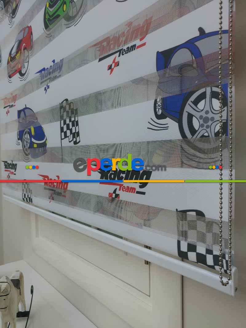 Çocuk Odası - Zebra Perde Racing- Mavi
