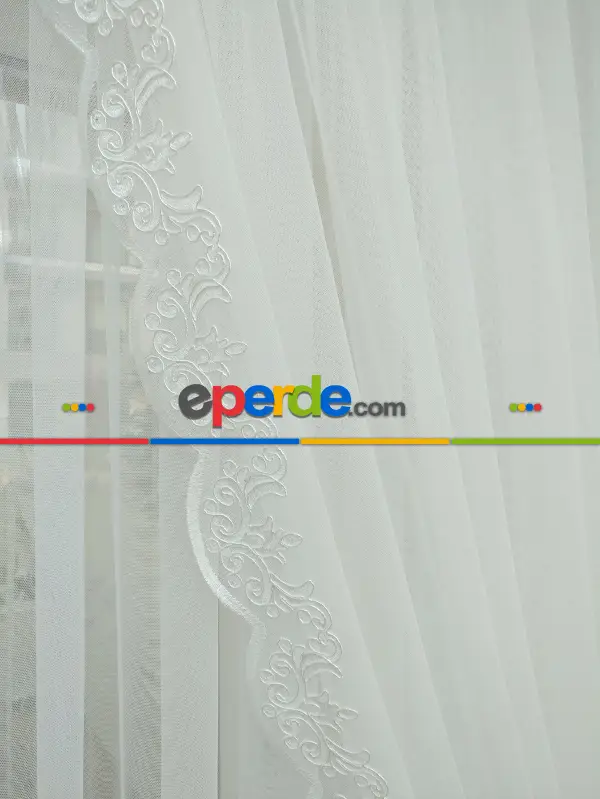 Fansız Dantel Fon Perde Etek Ucu Nakış (güpür ) İşlemeli - 8 (kombin İçin Açıklamayı Okuyunuz)- Ekru