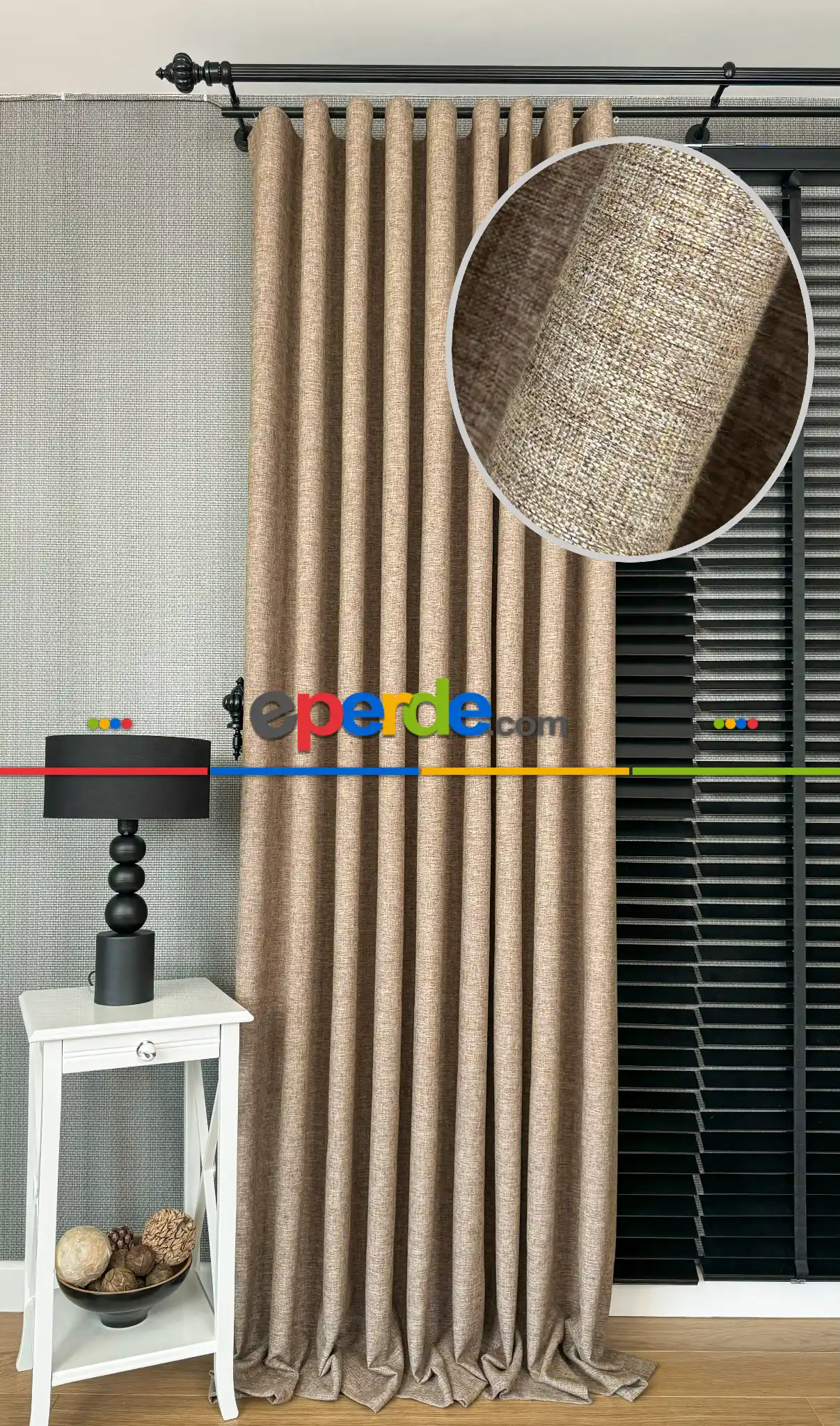 Taba Düz Naturel Keten S Pile Fon Perde, Premium Kalite Serisi Ağır Gramajlı