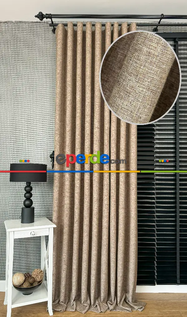 Taba Düz Naturel Keten S Pile Fon Perde, Premium Kalite Serisi Ağır Gramajlı