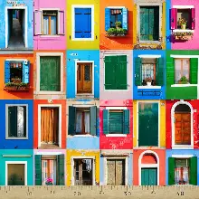 Genç Odası - Renkli Kapı Pencere Desenli Fon Perde Evm1071 Kumaşı Kalındır Duck Bezi Değildir- Mavi-Turuncu-Kırmızı Açık- Çok Renkli 3