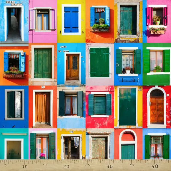 Renkli Kapı Pencere Desenli Fon Perde Evm1071 Kumaşı Kalındır Duck Bezi Değildir- Mavi-Turuncu-Kırmızı Açık- Çok Renkli 3