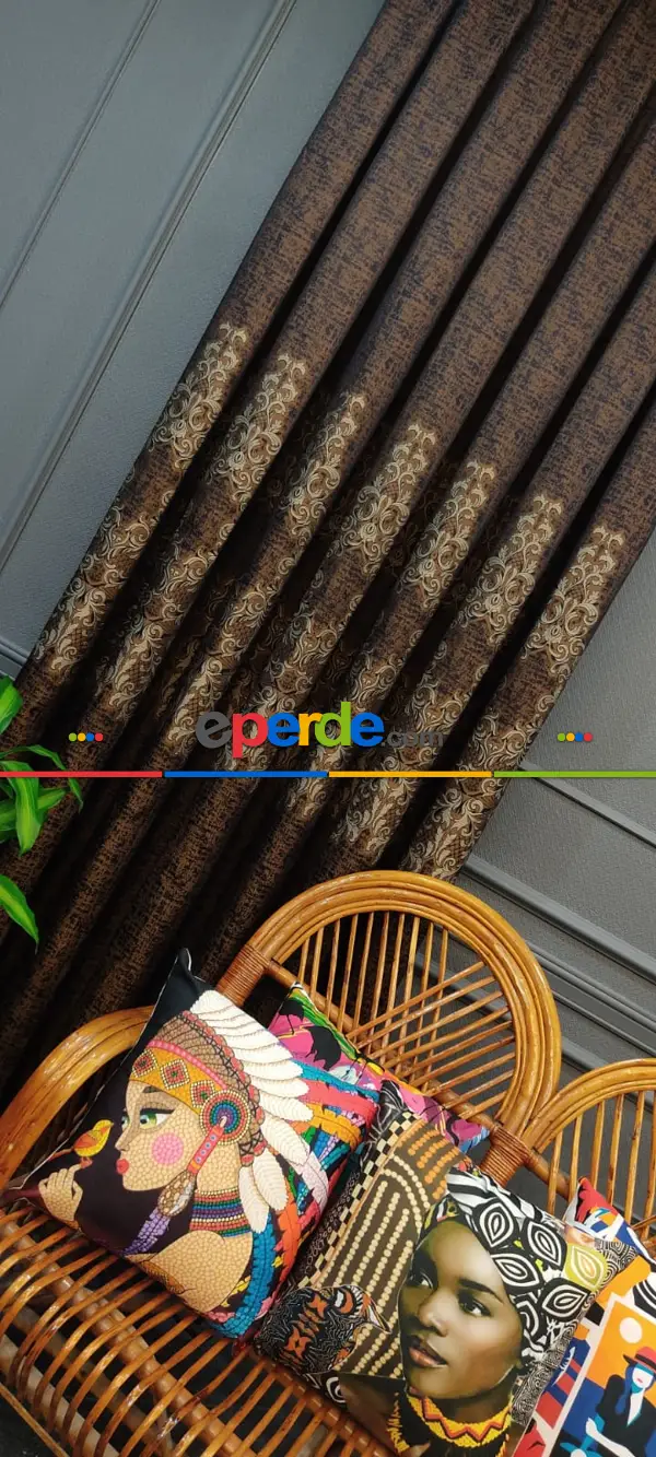 Yatak Odası - Kahverengi Desenli Fon Perde, Adet Fiyatıdır, İstediğiniz Boy Ölçüsünde Dikilir, Eni 50 İla 100cm Arası Seçenekler, Sık Piledir 50cm X 1cm 