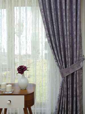 Patinedesenli Lila - Katyonik Jakar Fon Perde- Lila