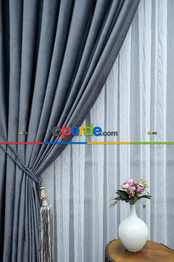 Salon Fon Perde - Orjinal Örme İpek Kadife (ithal)- Gri-Füme-Antrasit