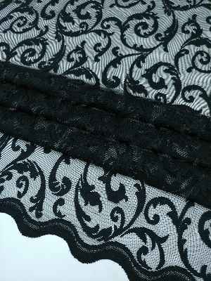 Siyah - Tül Perde Ve Kruvaze Perde Mat Şal Desenli ( Dantel Tül)- Siyah