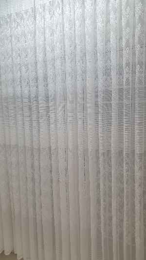 Salon Çiçek Çizgi Örme Tül Perde- Ekru