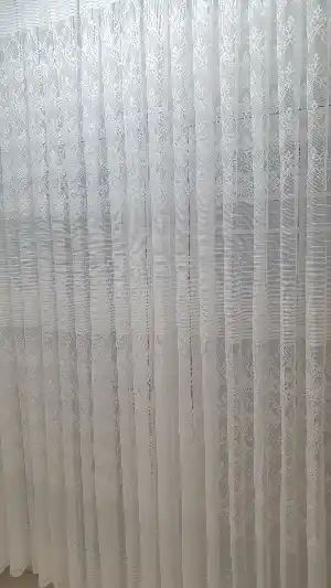 Çiçek Desen Tasarım Yeni Çizgi Örme Tül Perde- Ekru