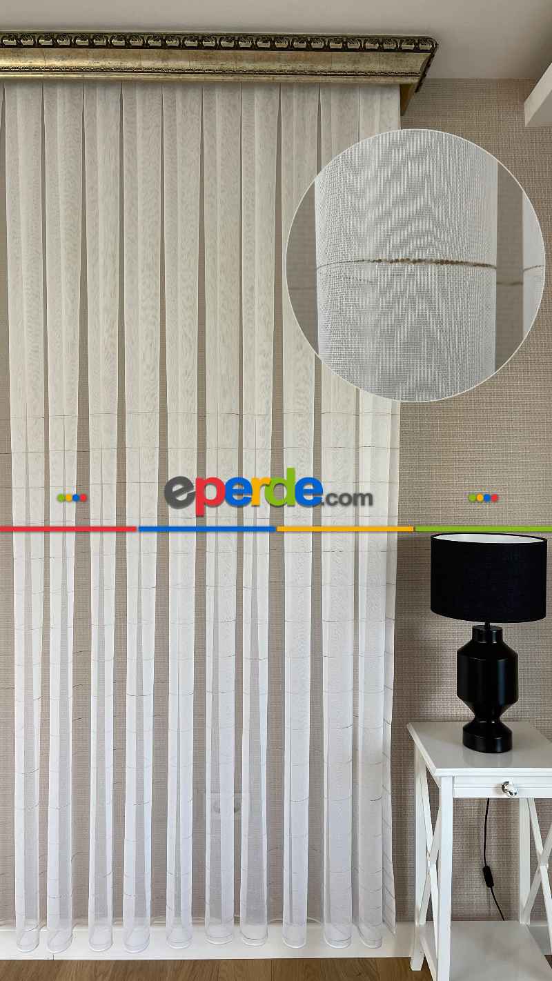 Yüksek Kalite Armür Tül Perde - Yarıya Kadar Kısmında Çizgilidir. Ütü İstemez