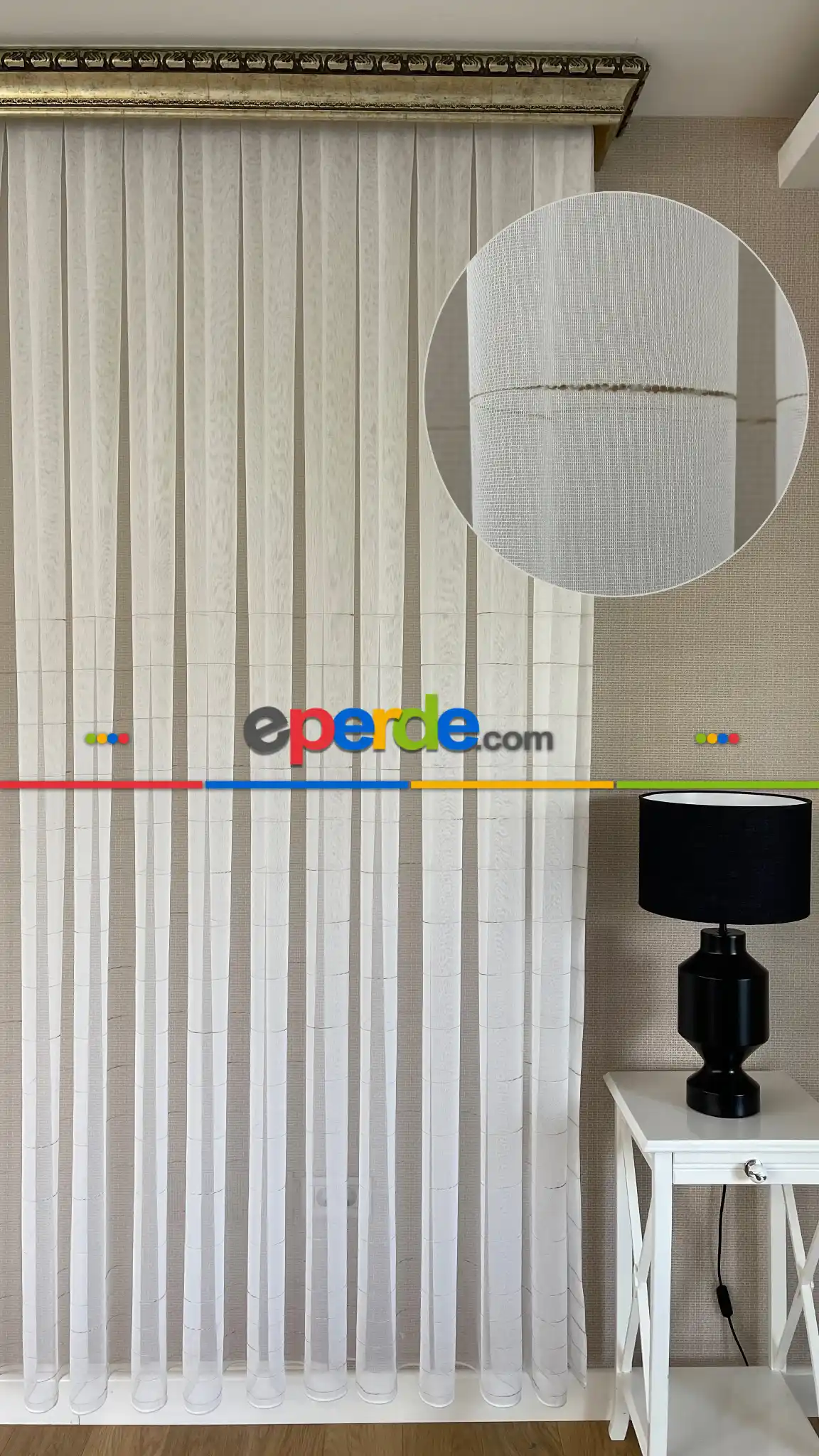 Salon - Yüksek Kalite Armür Tül Perde - Yarıya Kadar Kısmında Çizgilidir. Ütü İstemez