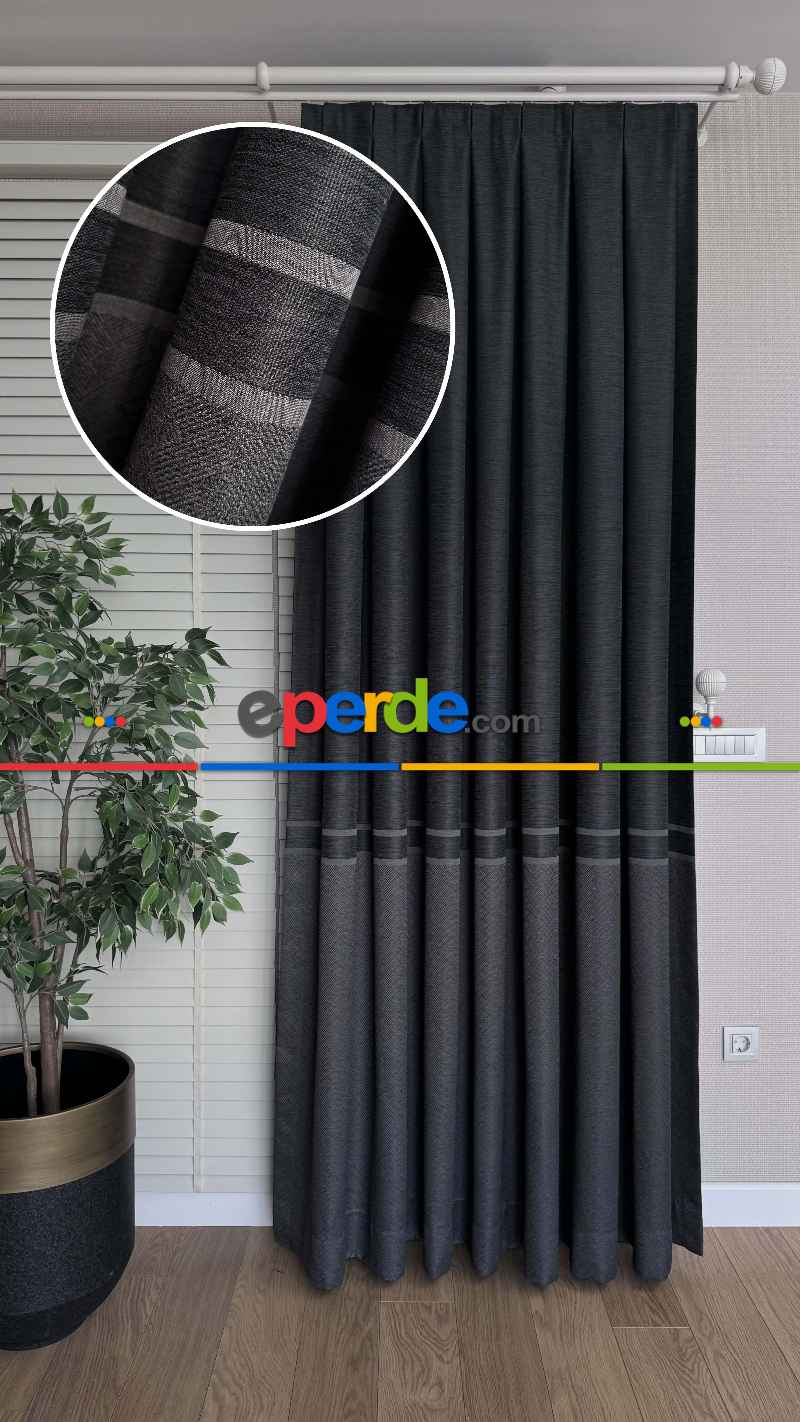 Antrasit Gri Pano Jakar Dokuma Fon Perde - Premium Seri Ağır Gramajlı