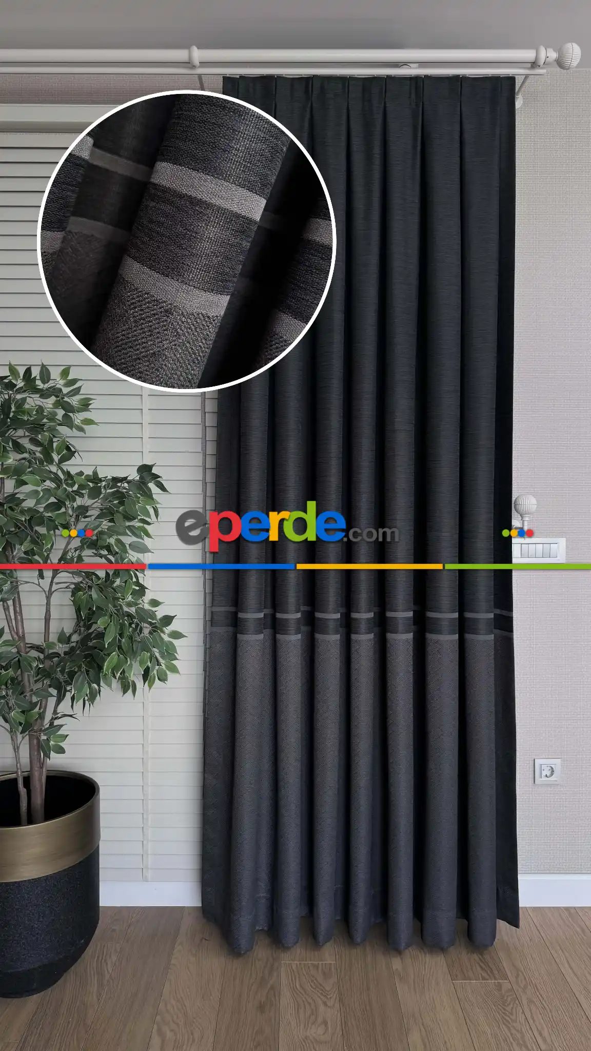 Antrasit Gri Pano Jakar Dokuma Fon Perde - Premium Seri Ağır Gramajlı