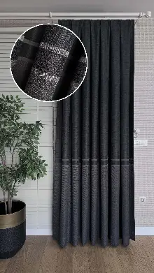 Antrasit Gri Pano Jakar Dokuma Fon Perde - Premium Seri Ağır Gramajlı