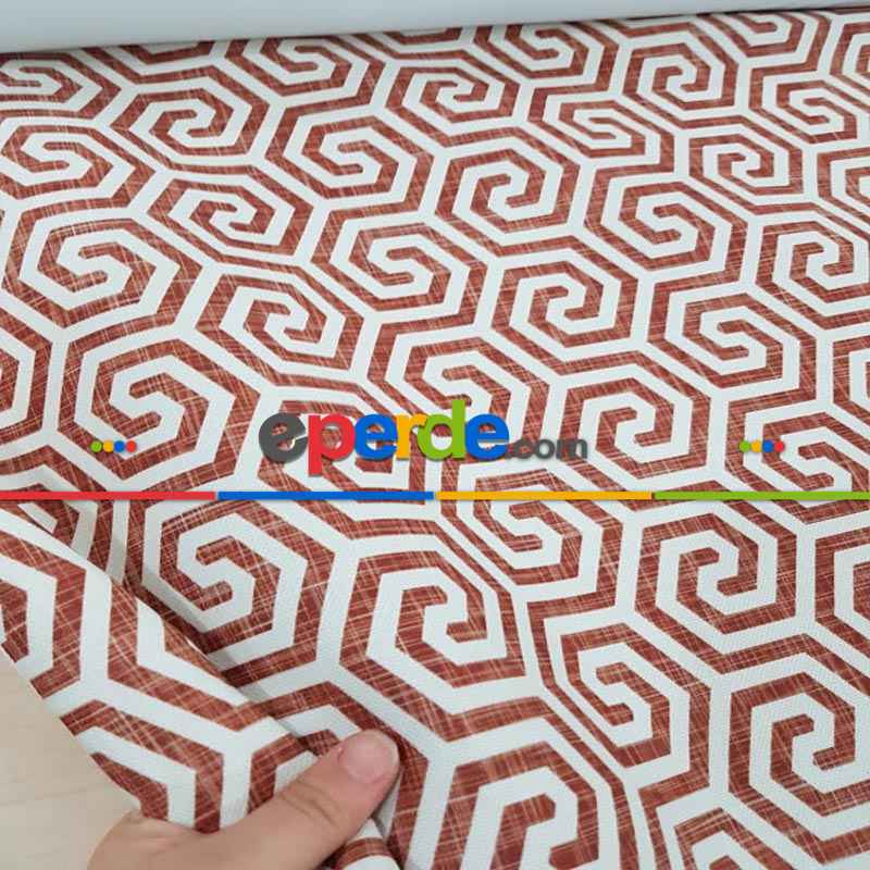 Salon Fon - Geometrik Sarmal Desenli Fon Perde Evm1128 Kumaşı Kalındır Duck Bezi Değildir- Beyaz