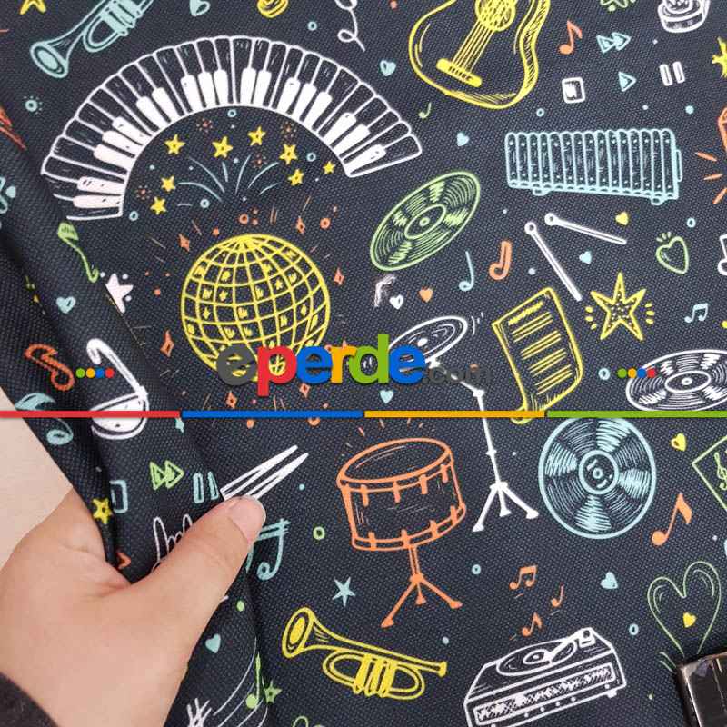 Müzikal Desenli Fon Perde Evm1105 Kumaşı Kalındır Duck Bezi Değildir-  Çok Renkli 2