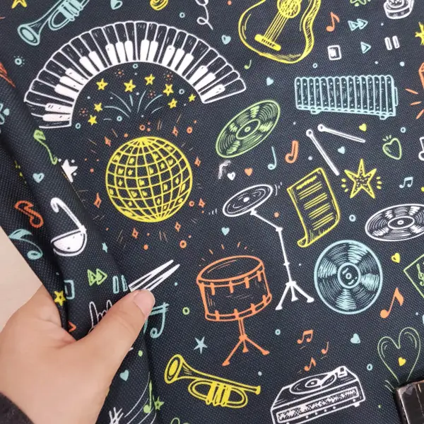 Müzikal Desenli Fon Perde Evm1105 Kumaşı Kalındır Duck Bezi Değildir-  Çok Renkli 2