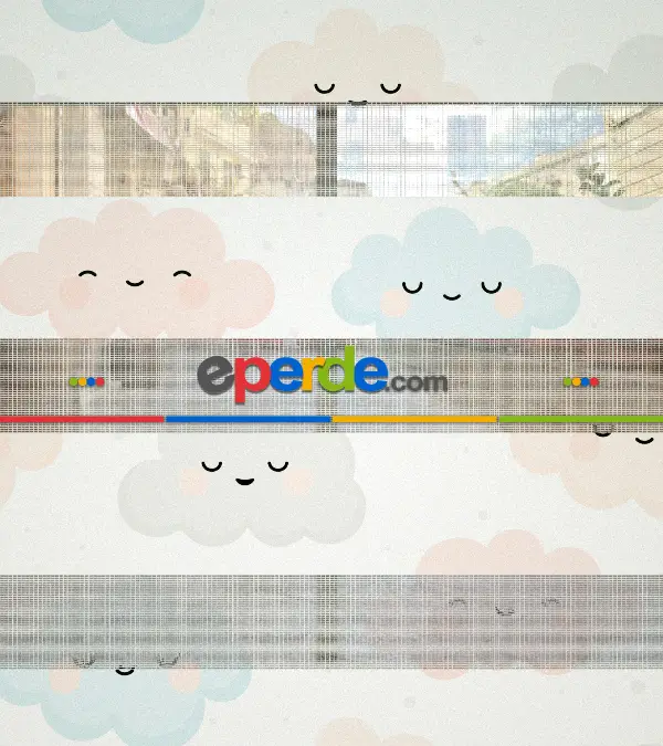 Bulut Desenli Baskılı Zebra Perde- Çok Renkli