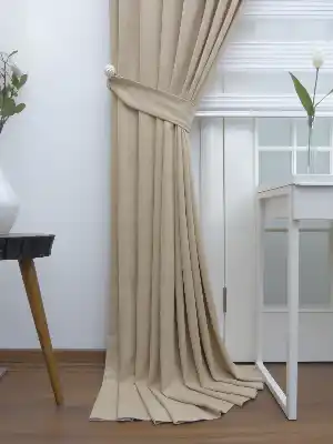 Kum Beji Rengi Düz Fon Perde- Kum Beji 130cm X 270cm 