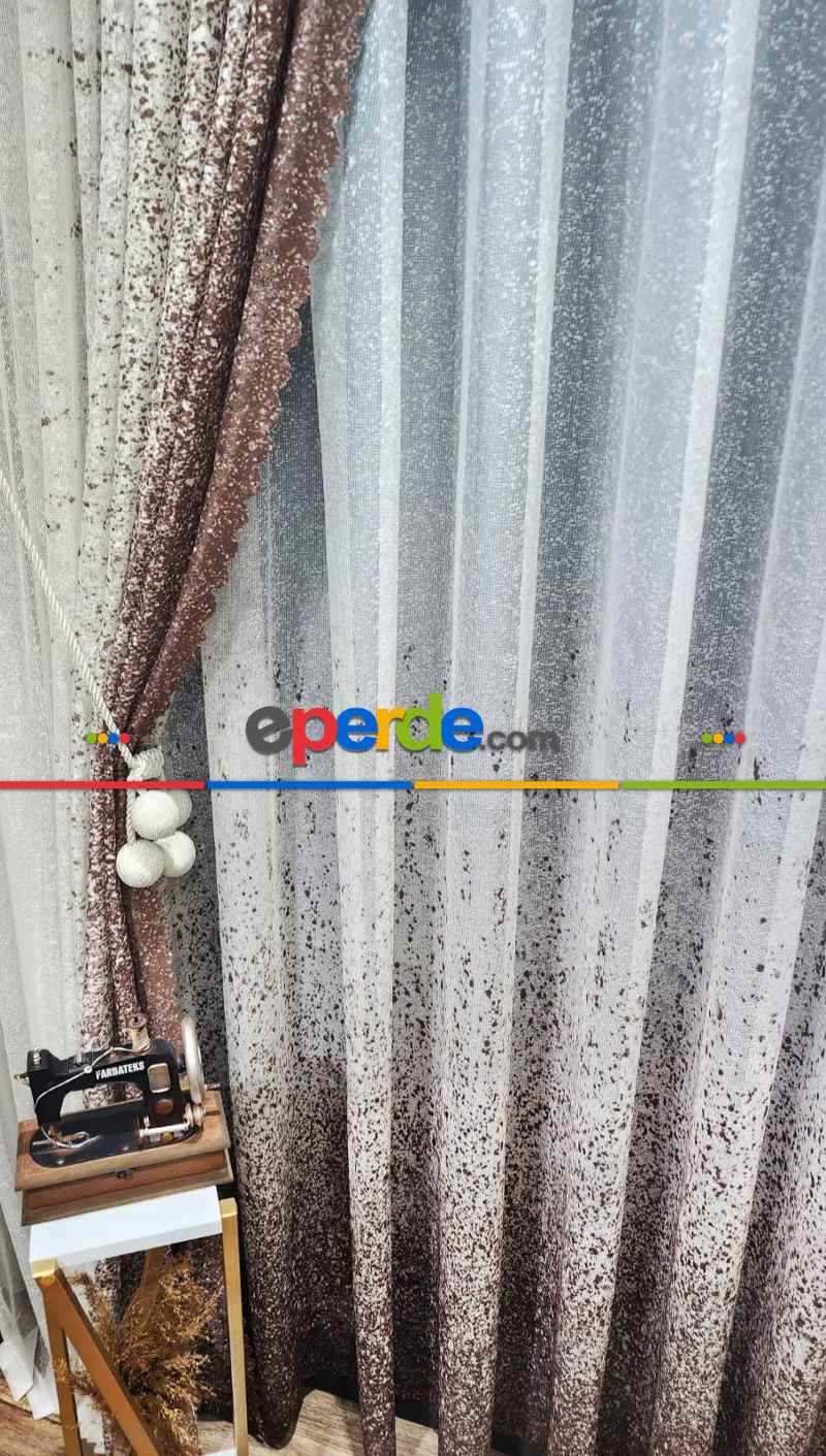 Mutfak - Kahverengi-vizon Püskürtme Tül Fon Perde