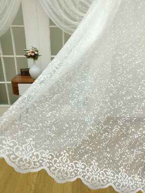 Etek Ucu Desenli Özel Örme Dokulu Kruvaze Ve Düz Model Tül Perde Ekru