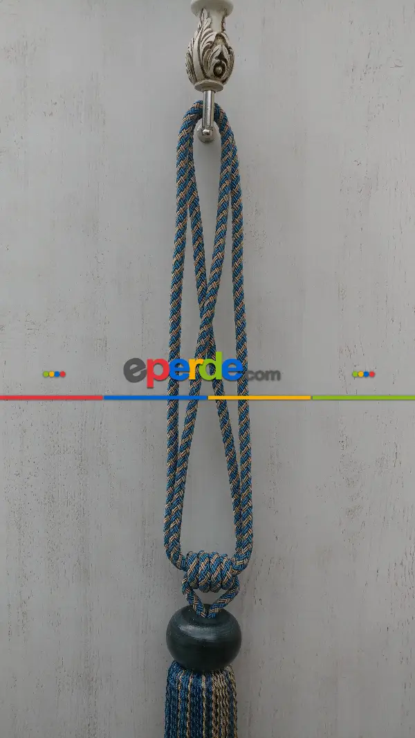 Ahşap Petrol Mavisi Braçol Perde Bağı- Petrol Mavisi