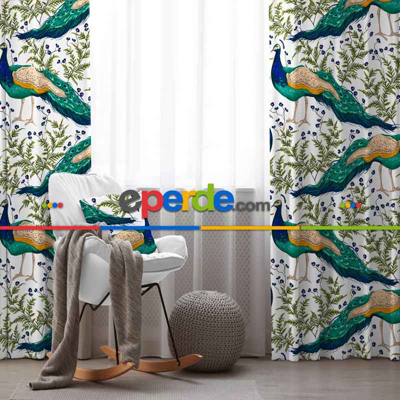 Kuşlu Fon Perde Evim 222 Kumaşı Kalındır Duck Bezi Değildir