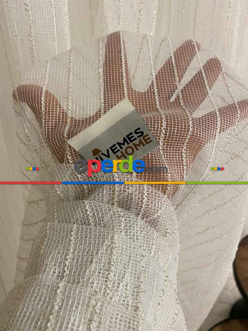 Oturma Odası - Salon Fon Perde - Nivemeshome Greek Gold Fitilli 1/3 Sık Pileli Tül Perde 100cm X 250cm 