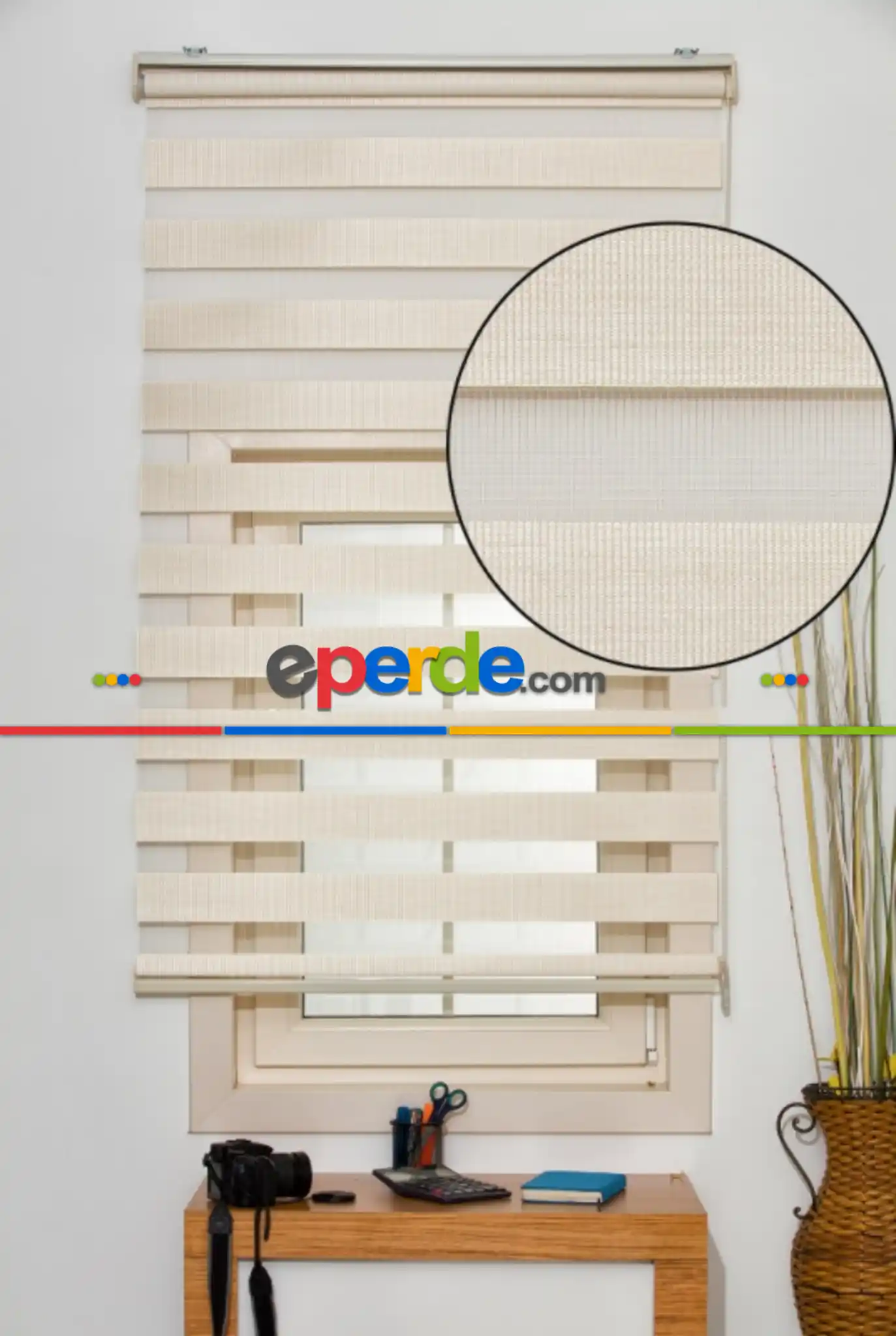 Brillant Açık Ahşap Zebra Perde- Bej-kum Beji