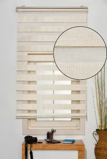 Brillant Açık Ahşap Zebra Perde- Bej-kum Beji