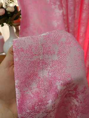 Pembe Renk Jakar Desenli Fon Perde- Şeker Pembe