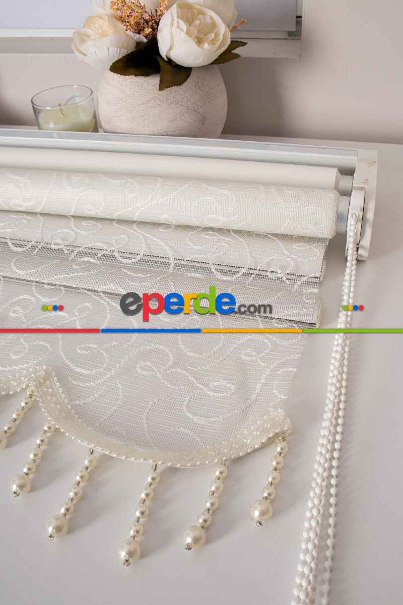 Brillant - Yeni Sezon Spor Model Stor Perde - Çiftli Sistem Tül Ve Stor Perde - Ekru Renk