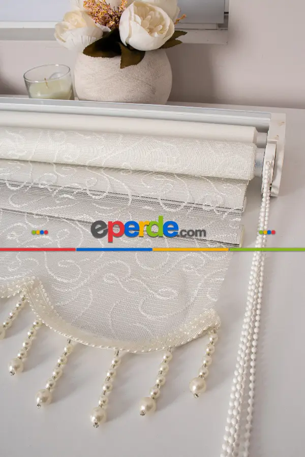 Brillant - Yeni Sezon Spor Model Stor Perde - Çiftli Sistem Tül Ve Stor Perde - Ekru Renk