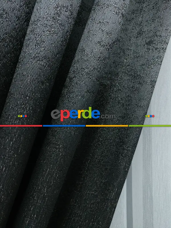 Yatak Odası - PatineDesenli Antrasit Kremit Jakar Fon Perde (180)- Kiremit Rengi