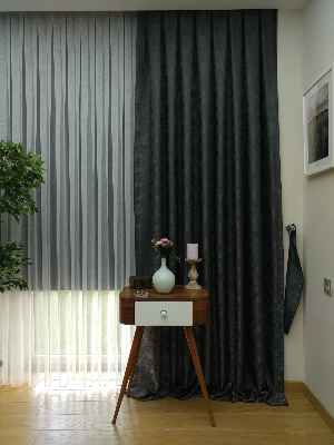 Salon Fon Perde - Antrasit Füme Renk Jakar Desenli Fon Perde- Antrasit