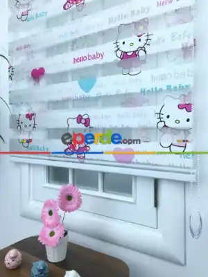 Çocuk Odası - Hello Baby Kız Çocuk Dijital Baskılı Zebra Perde- Beyaz